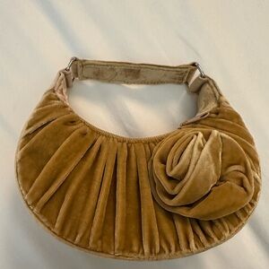 Vintage velvet mini bag, mustard/gold, with flower detail